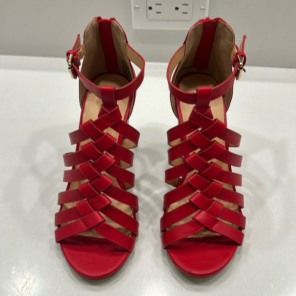 XOXO Red Strappy Open Toe Summer Heel